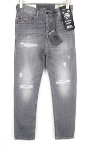 DIESEL D-Eetar 0890F W28/L30 plėšyti pilki siaurėjantys vyriški džinsai iš tamprios medvilnės 