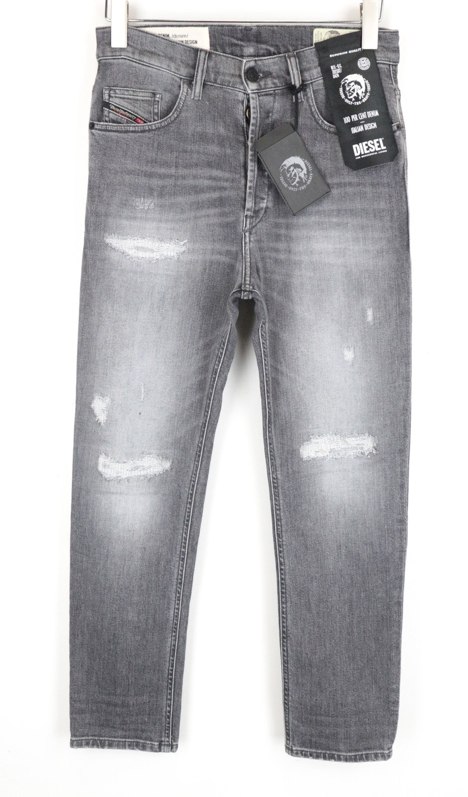 DIESEL D-Eetar 0890F pilki džinsai su dirbtiniais raštais, W28/L30, siaurėjančio kirpimo, medvilniniai, vyriški džinsai. 