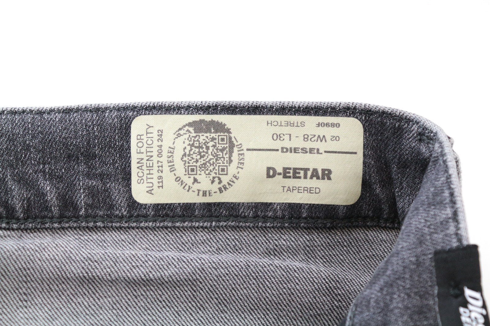 DIESEL D-Eetar 0890F pilki džinsai su dirbtiniais raštais, W28/L30, siaurėjančio kirpimo, medvilniniai, vyriški džinsai. 