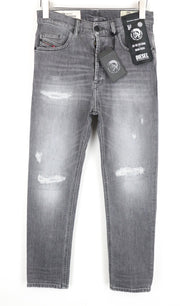 DIESEL D-Eetar 0890F W29/L30 plėšyti pilki siaurėjantys vyriški džinsai iš tamprios medvilnės 