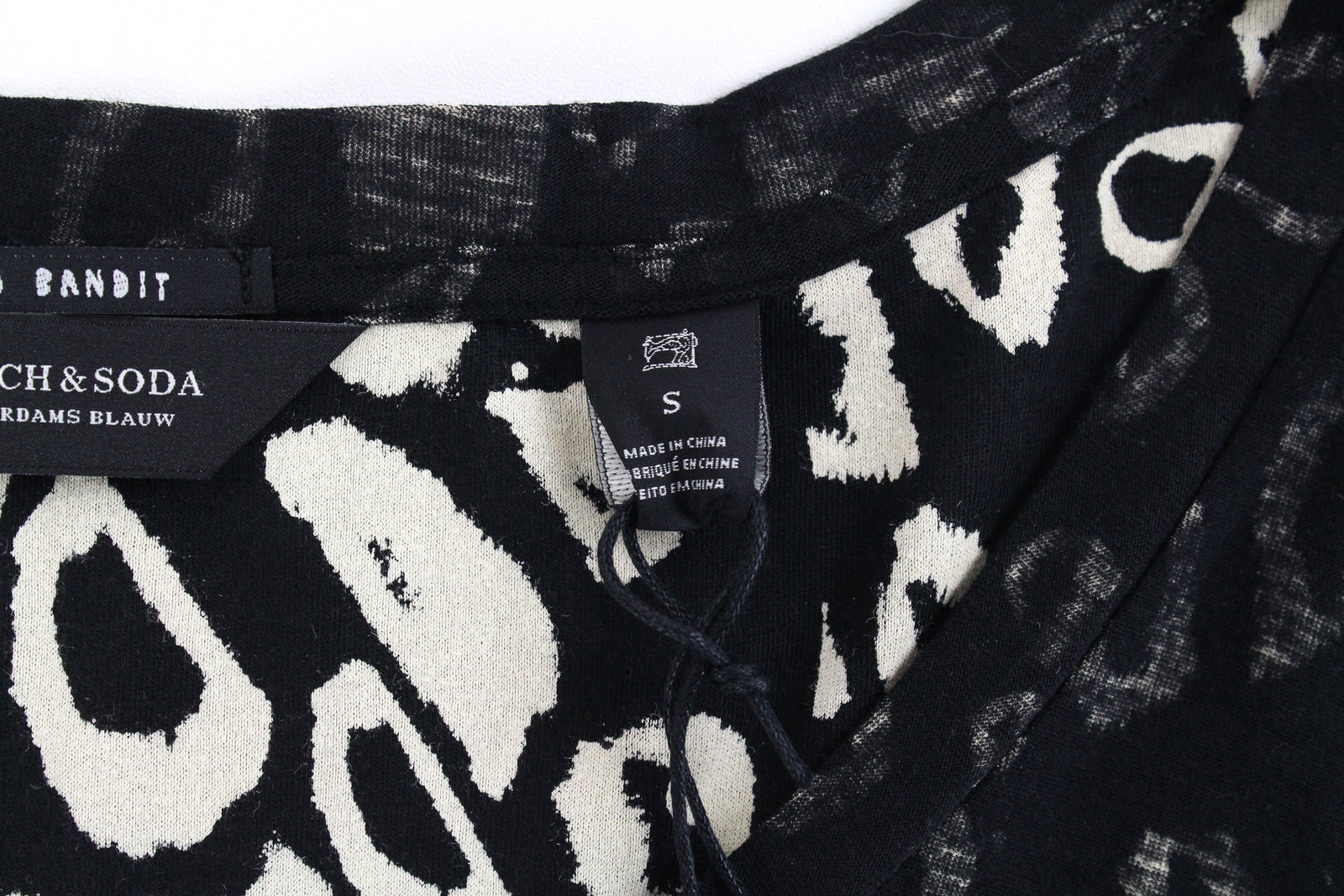 SCOTCH & SODA Women Top S Short Sleeve Double-Layer Crew Neck Animal Print