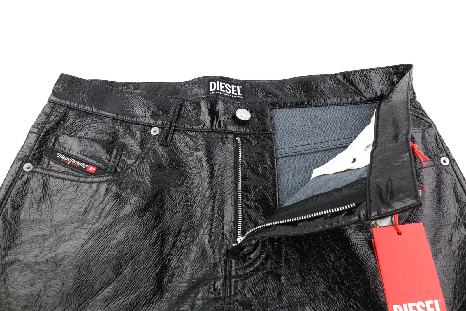 DIESEL P-Viker-Z 0LCAU vyriškos kelnės W30 juodos, priglundančios, dengtos, blizgančios, RRP 225 € 