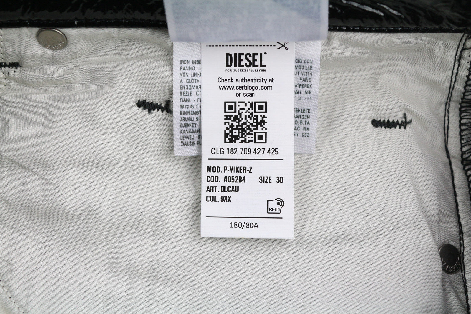 DIESEL P-Viker-Z 0LCAU vyriškos kelnės W30 juodos, priglundančios, dengtos, blizgančios, RRP 225 € 