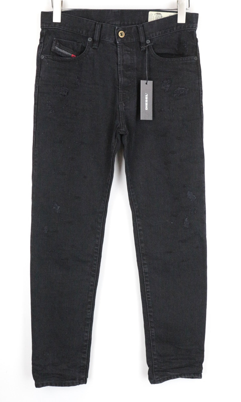 DIESEL Mharky 088AD juodi dirbtinės medvilnės džinsai, W28/L32, aptempti vyriški 