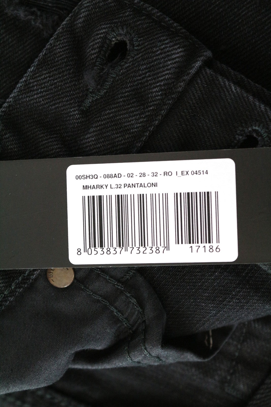 DIESEL Mharky 088AD juodi dirbtinės medvilnės džinsai, W28/L32, aptempti vyriški 