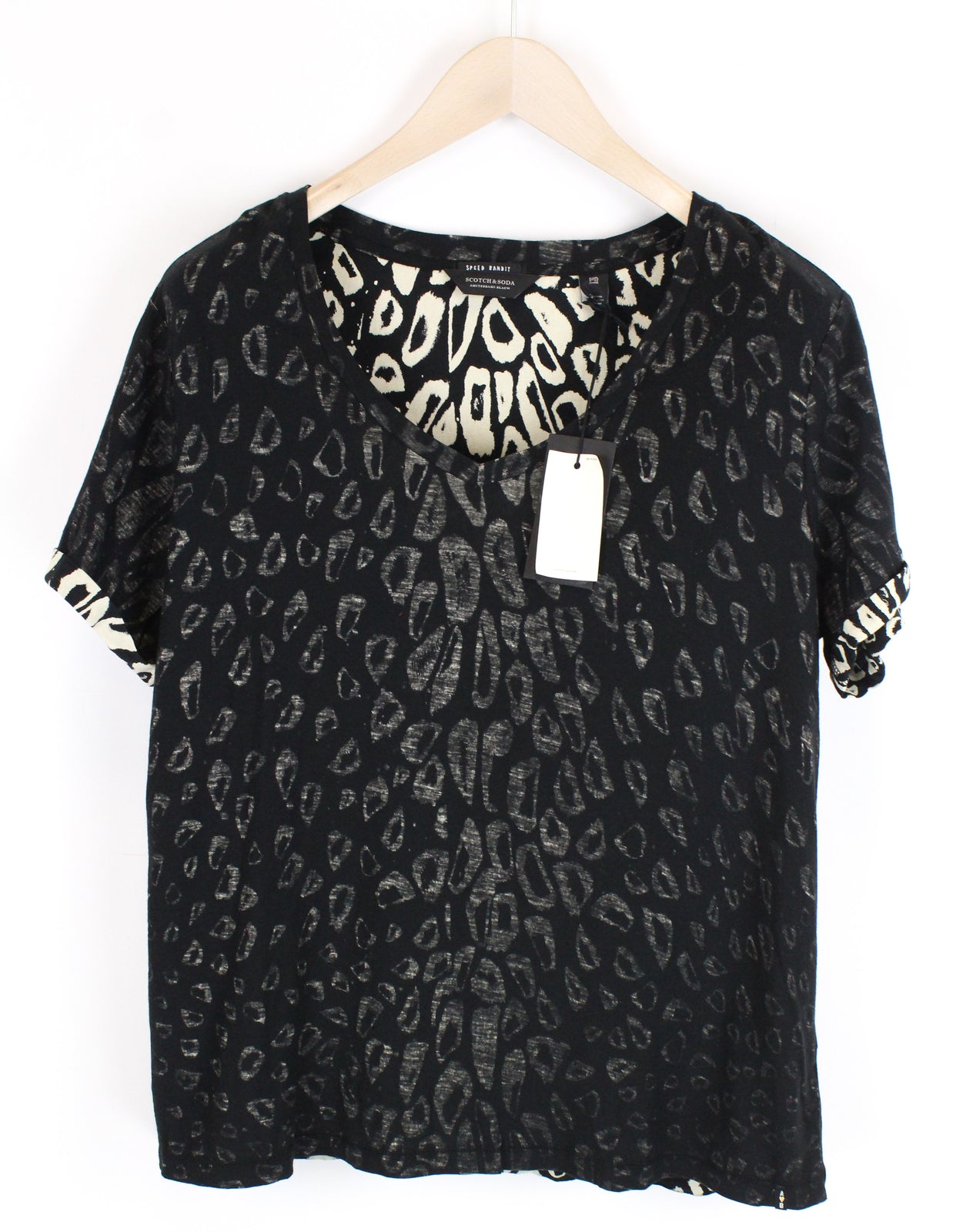 SCOTCH & SODA Women Top XS Animal Print Short Sleeve Double-Layer Crew Neck