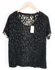 SCOTCH & SODA Women Top XS Animal Print Short Sleeve Double-Layer Crew Neck