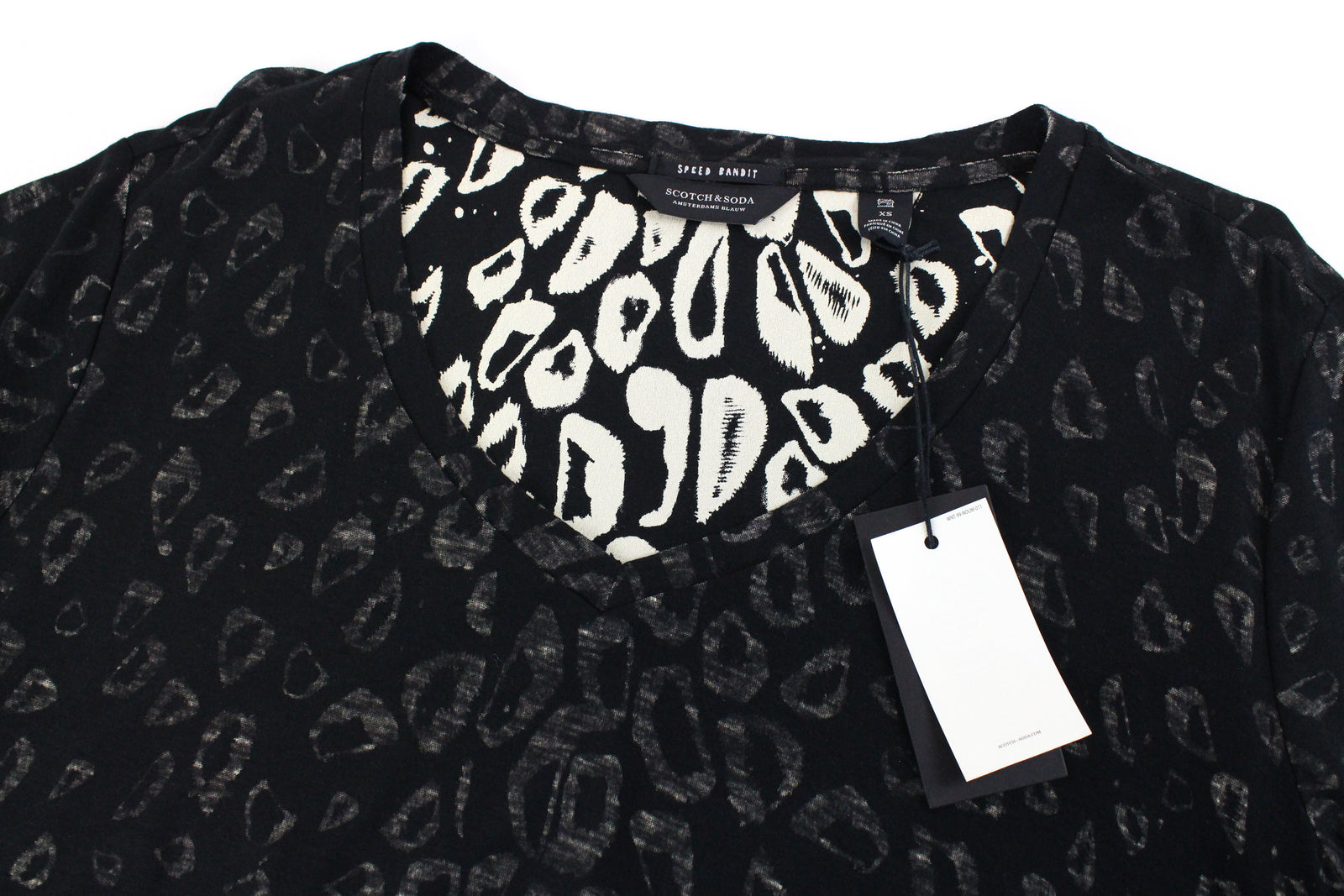 SCOTCH & SODA Women Top XS Animal Print Short Sleeve Double-Layer Crew Neck