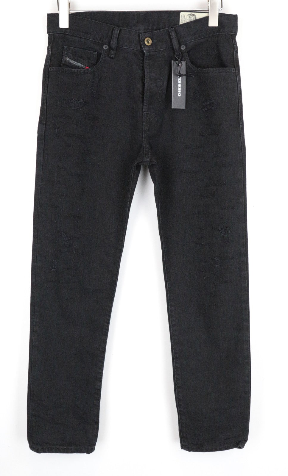 DIESEL Mharky 088AD W29/L30 juodi plėšyti vyriški džinsai iš medvilninio kirpimo, aptempti džinsai 
