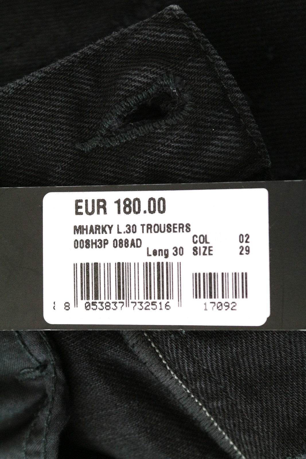 DIESEL Mharky 088AD W29/L30 juodi plėšyti vyriški džinsai iš medvilninio kirpimo, aptempti džinsai 