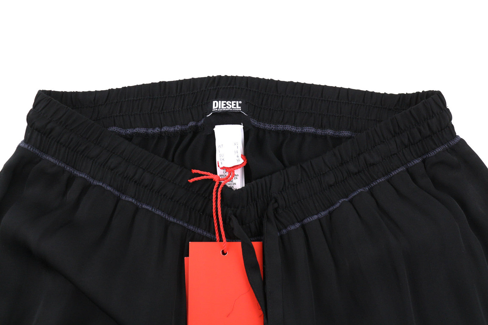 DIESEL UFLB-Tessy moteriškos kelnės XS, juodos, sportinės, su elastingu juosmeniu, plonomis klešnėmis, logotipu 