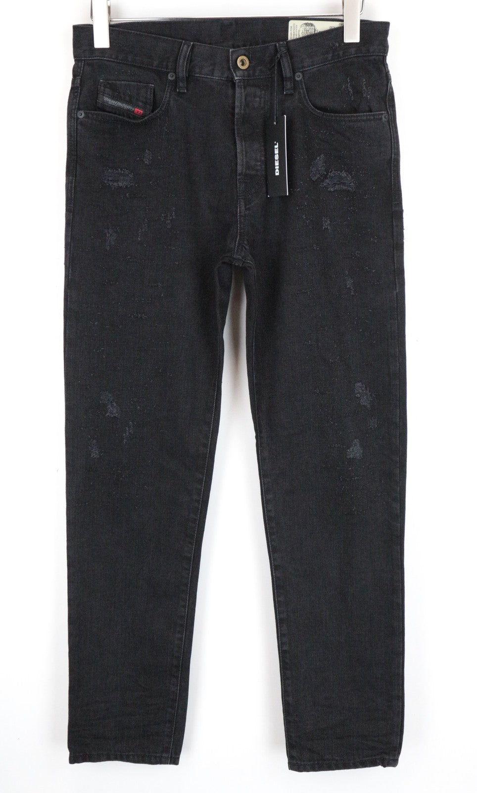 DIESEL Mharky 088AD W29/L32 juodi vyriški džinsai su sagomis, aptempti, grynos medvilnės 
