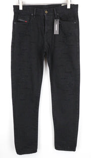 DIESEL Mharky 088AD W31/L34 juodi aptempti vyriški džinsai su sagomis, medvilninio stiliaus 