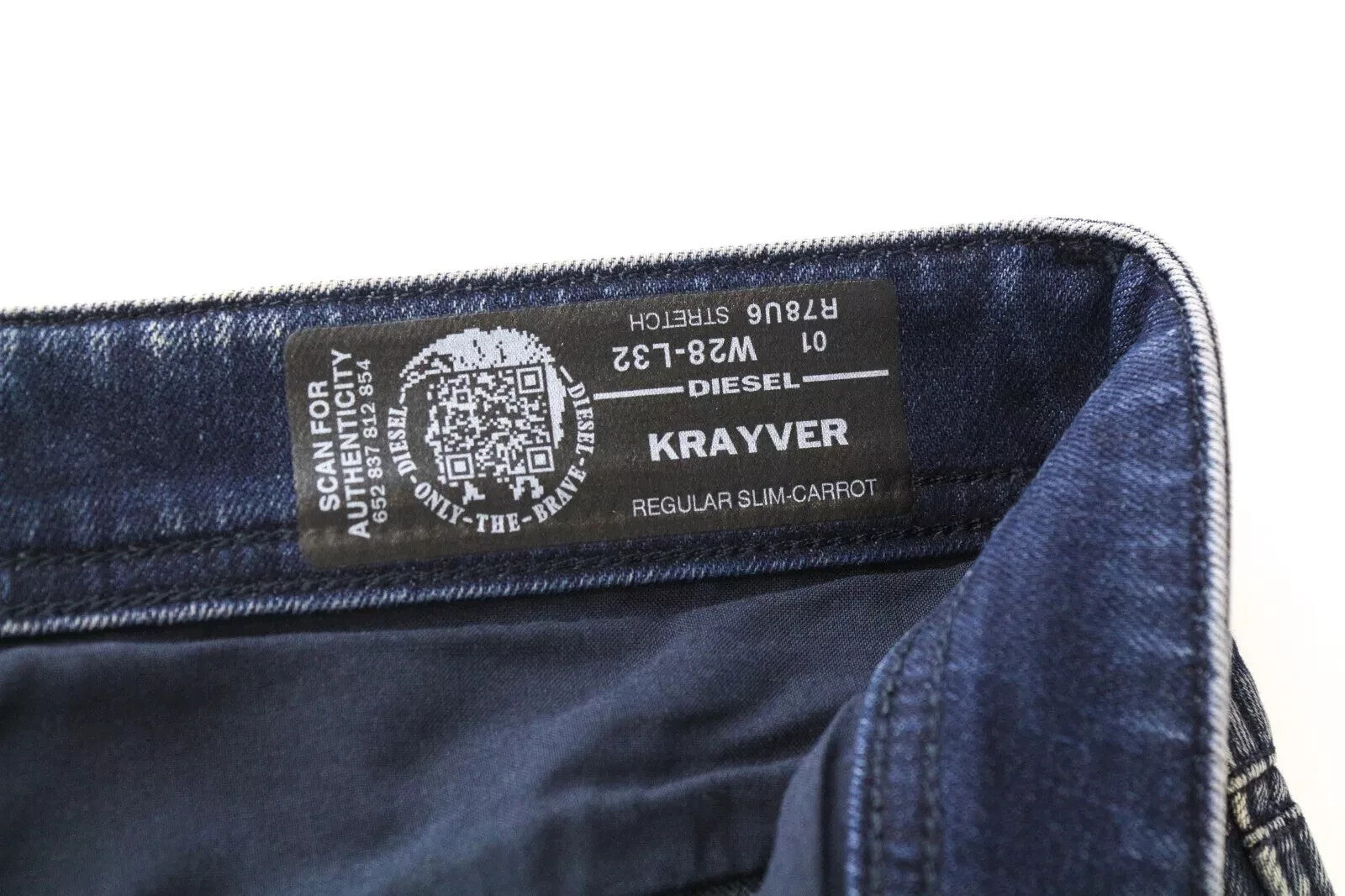 DIESEL Krayver R78U6 vyriški džinsai W28/L32 Slim morkų mėlynos spalvos, tamprūs, skalbti 