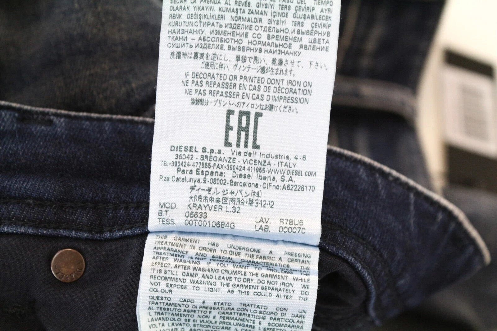 DIESEL Krayver R78U6 vyriški džinsai W28/L32 Slim morkų mėlynos spalvos, tamprūs, skalbti 