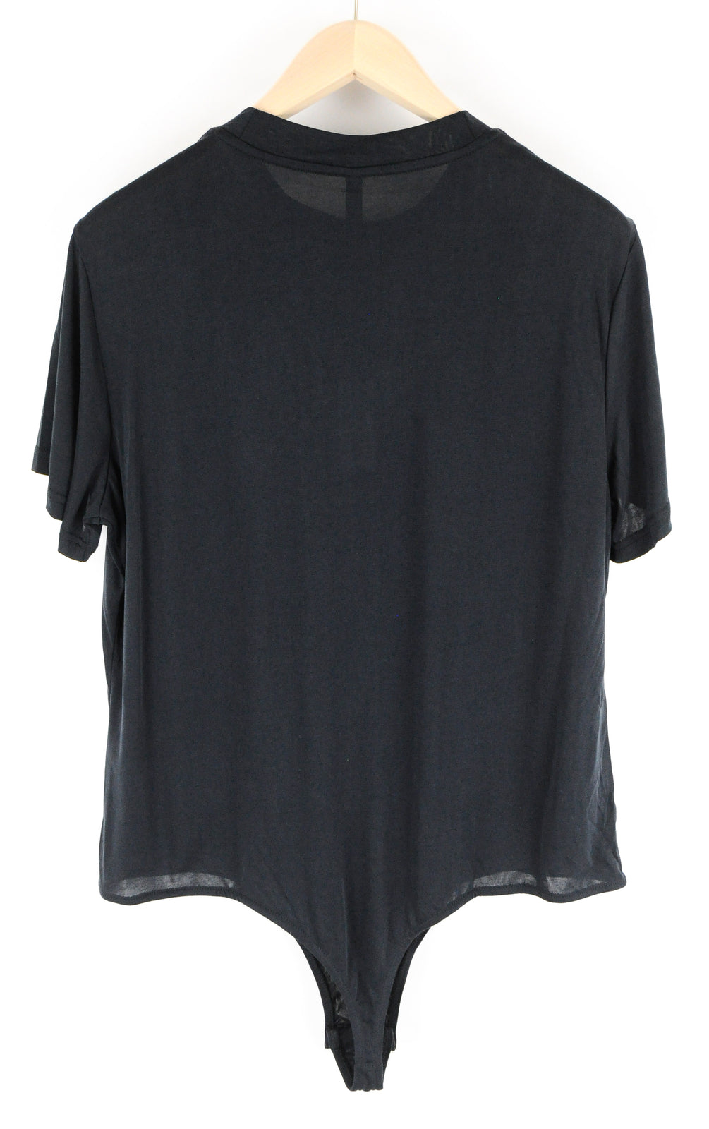 PIECES Women T-Shirt L Black Short Sleeved Bodystocking Curve Fit Round Neck