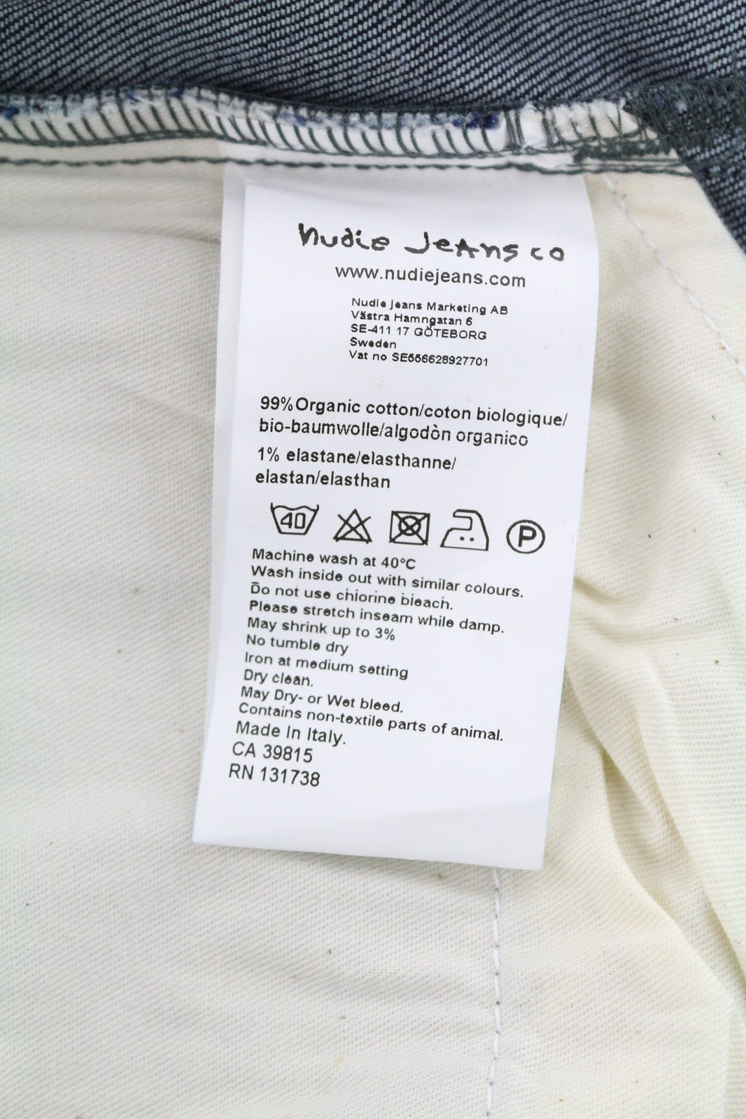 NUDIE Thin Finn vyriški džinsai W30/L34 Organic Dry tamsiai mėlyni su užtrauktuku ir tamsaus logotipo užsegimu 