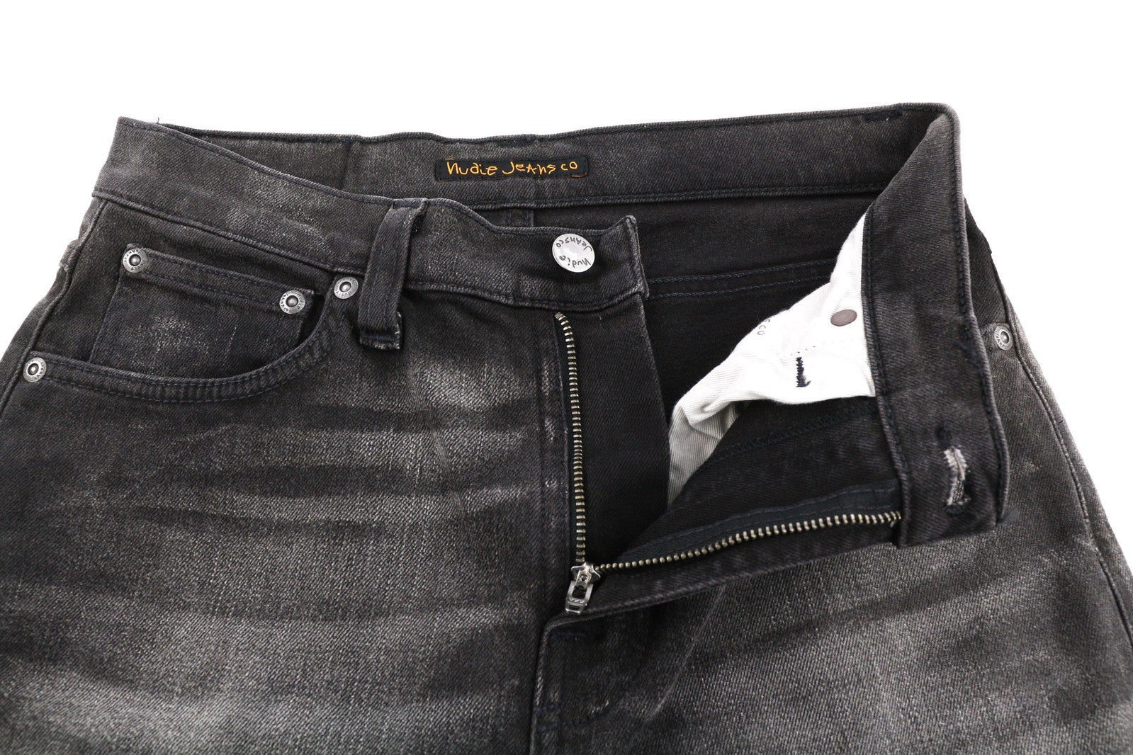 NUDIE Pipe Led Men Jeans W28/L32 Grey Marble Organic Skinny Fit Washed Logo