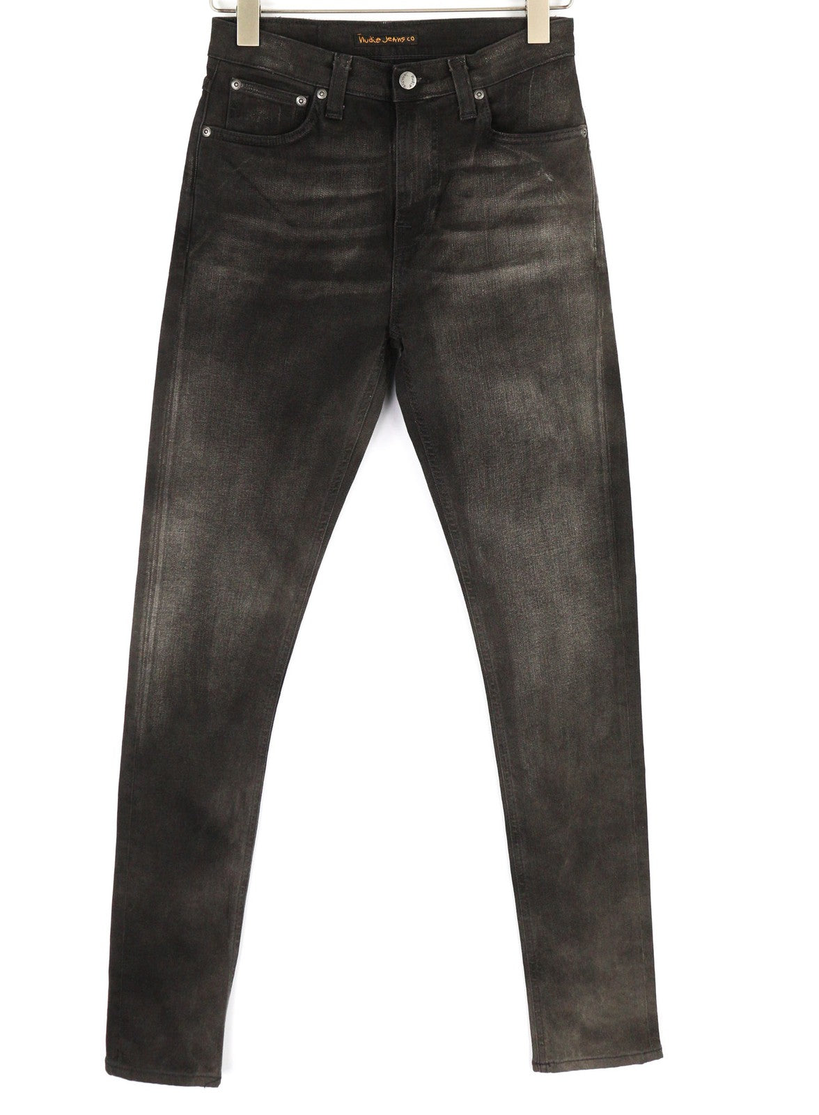 NUDIE Pipe Led Men Jeans W28/L32 Grey Marble Organic Skinny Fit Washed Zip Logo