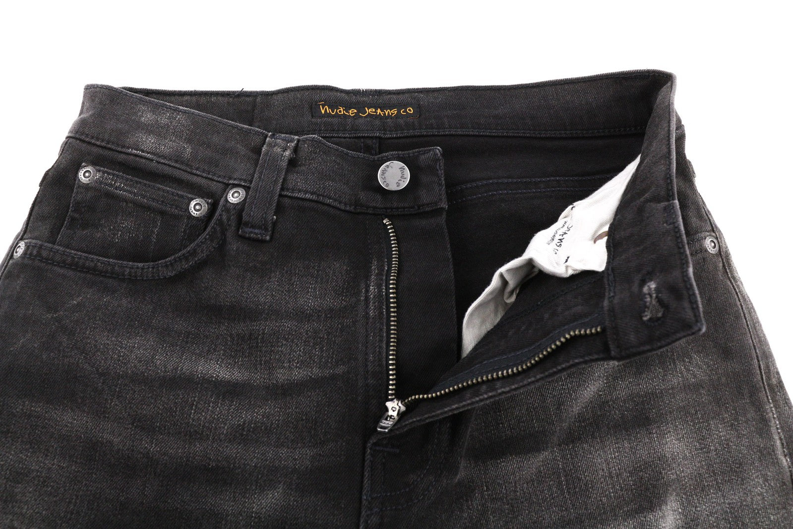 NUDIE Pipe Led Men Jeans W28/L32 Grey Marble Organic Skinny Fit Washed Zip Logo