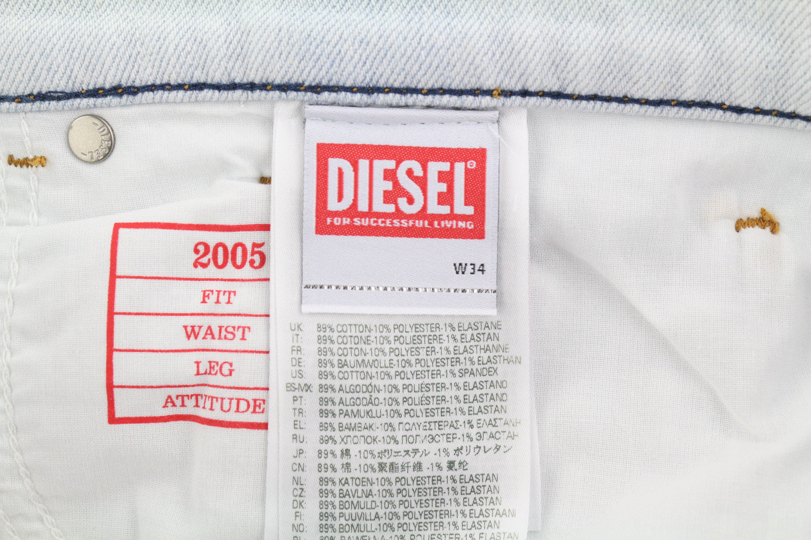 DIESEL 2005 D-Fining 09C06 vyriški džinsai W34/L32 įprasto kirpimo, siaurėjančiomis klešnėmis, vidutinio juosmens aukštyje 