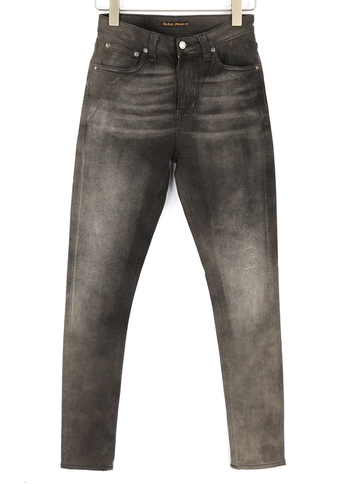 NUDIE Pipe Led Men Jeans W28/L32 Grey Marble Organic Skinny Fit Washed Zip Dark