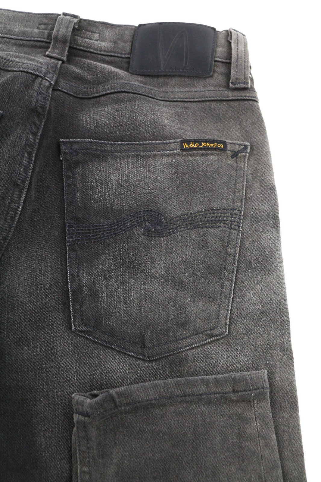 NUDIE Pipe Led Men Jeans W28/L32 Grey Marble Organic Skinny Fit Washed Zip Dark