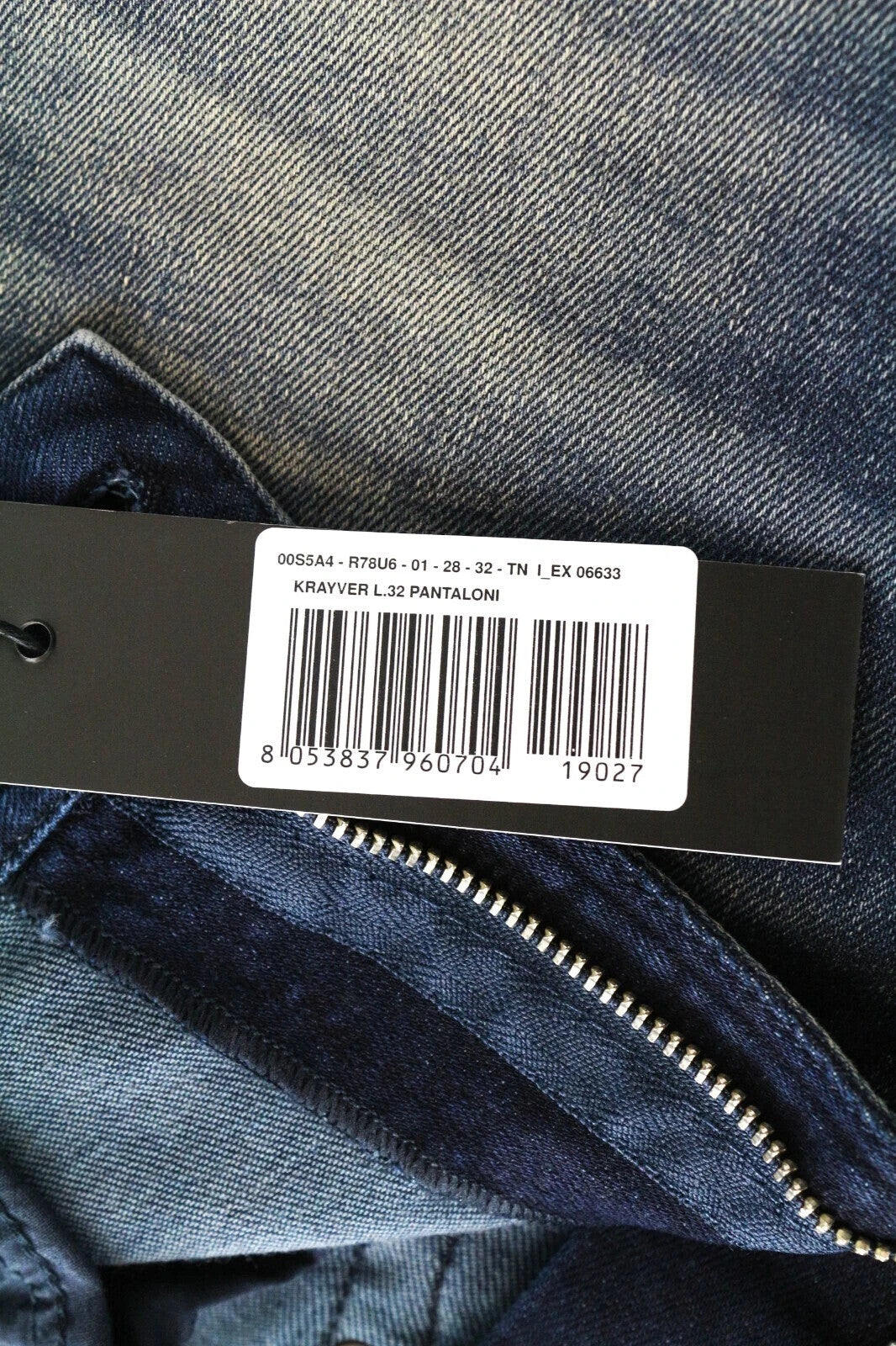 DIESEL Krayver R78U6 vyriški džinsai W28/L32 morkų kirpimo, skalbtų mėlynų medvilninių tamprių džinsų 