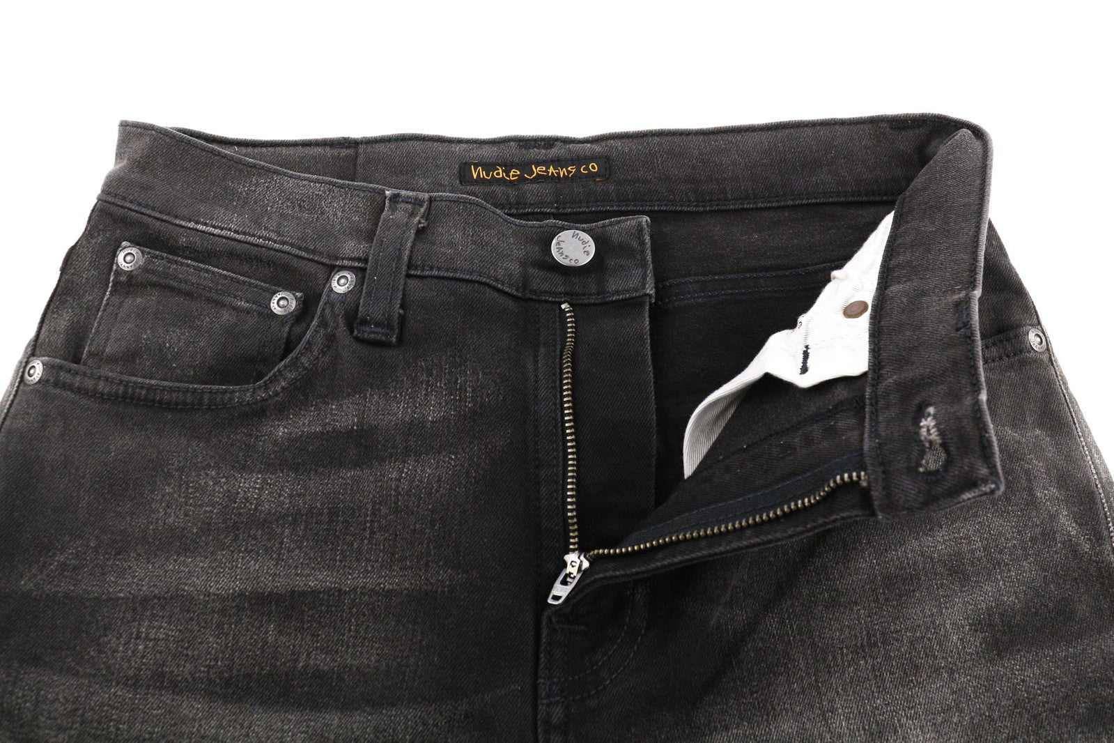 NUDIE Pipe Led Men Jeans W29/L32 Grey Marble Organic Skinny Fit Washed Zip Dark