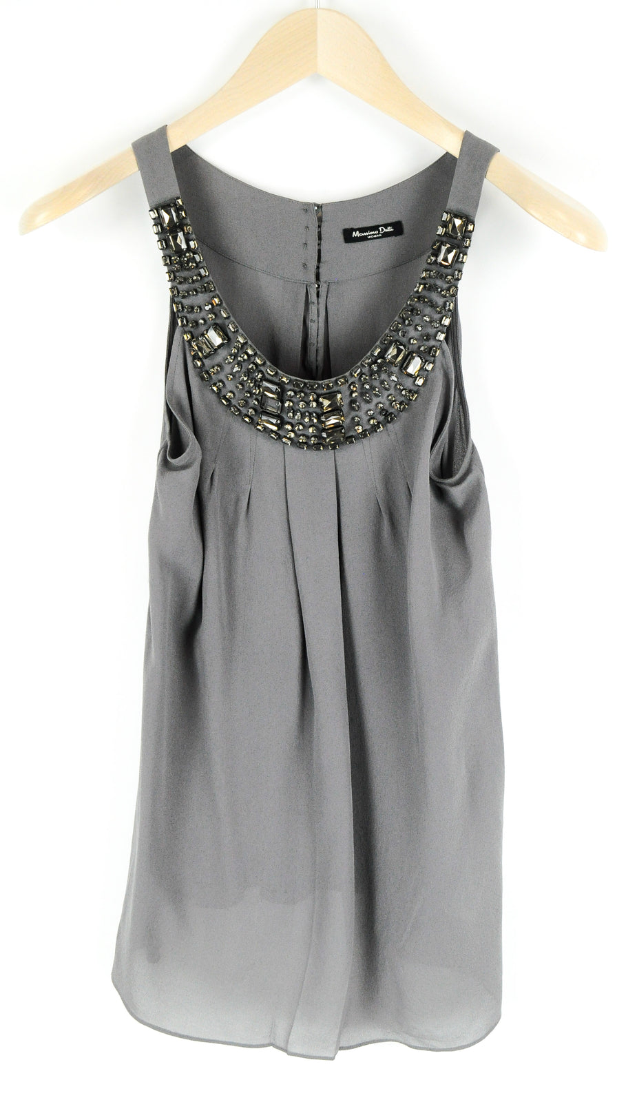 MASSIMO DUTTI Women Top S Sleeveless Round Neck Lightweight Pure Silk Gem Detail