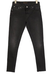 NUDIE Skinny Lin Men Jeans W30/L32 Used Black Organic Washed Zip Fly Logo Dark
