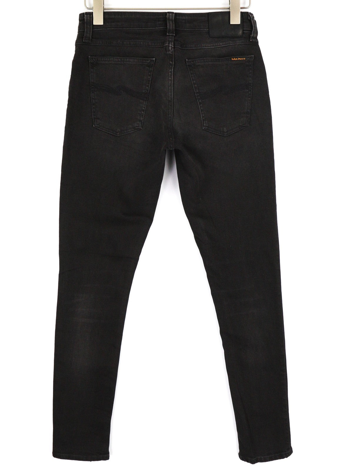 NUDIE Skinny Lin Men Jeans W30/L32 Used Black Organic Washed Zip Fly Logo Dark