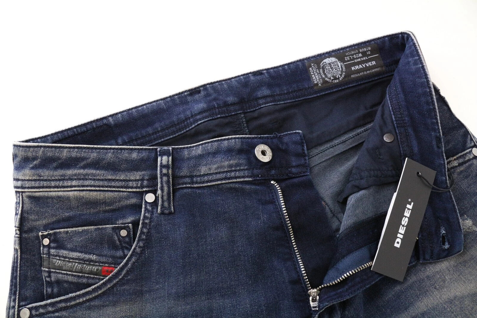 DIESEL Krayver R78U6 Men's Jeans W29/L32 Slim Carrot Fit Blue Cotton Stretch