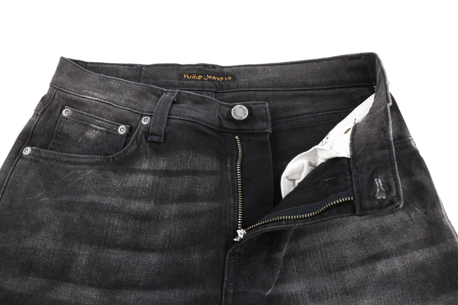 NUDIE Pipe Led Men Jeans W30/L32 Grey Marble Organic Skinny Fit Washed Zipper