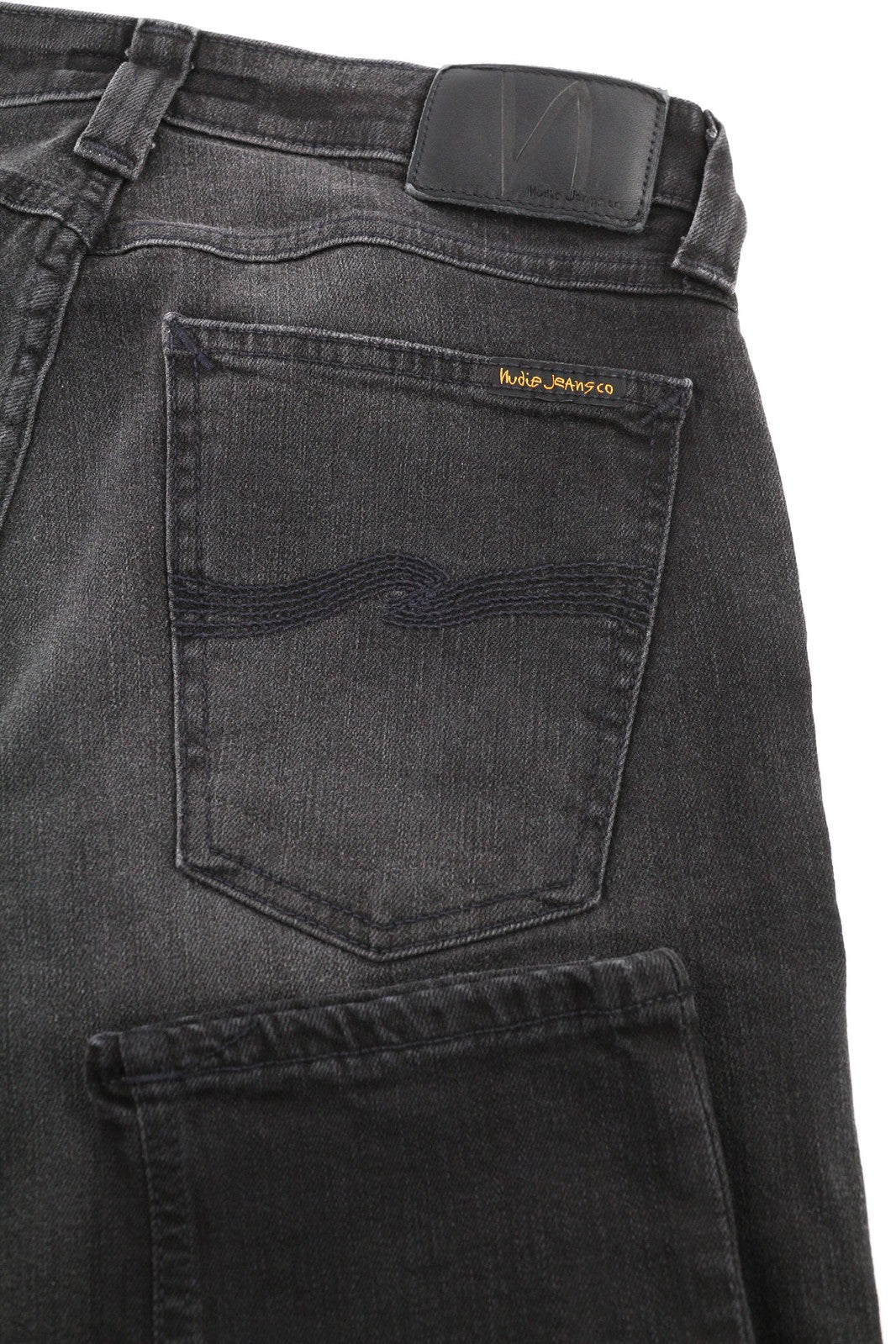 NUDIE Skinny Lin Men Jeans W30/L32 Used Black Organic Ripped Washed Zip Fly Logo