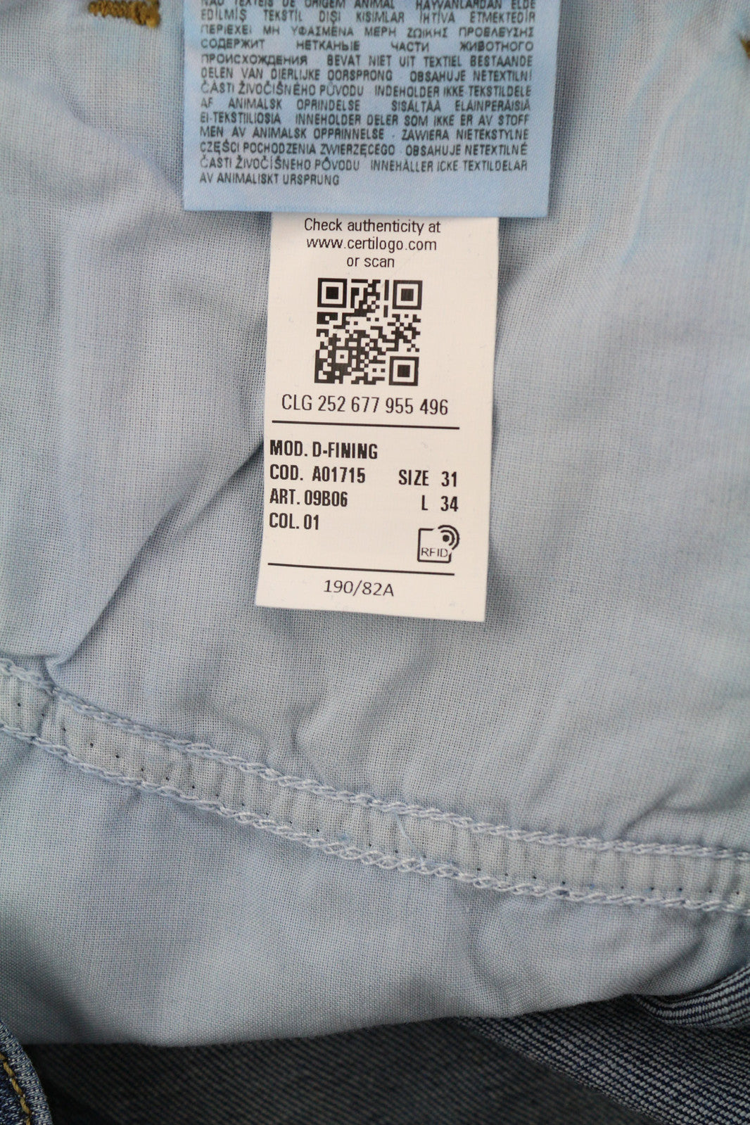 DIESEL D-Fining 09B06 vyriški džinsai W31/L34 siaurėjantys, tamprūs, su sagomis, skalbti džinsai