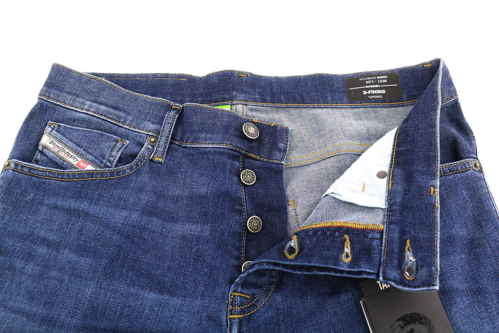 DIESEL D-Fining 09B06 vyriški džinsai W31/L34 siaurėjantys, tamprūs, su sagomis, skalbti džinsai