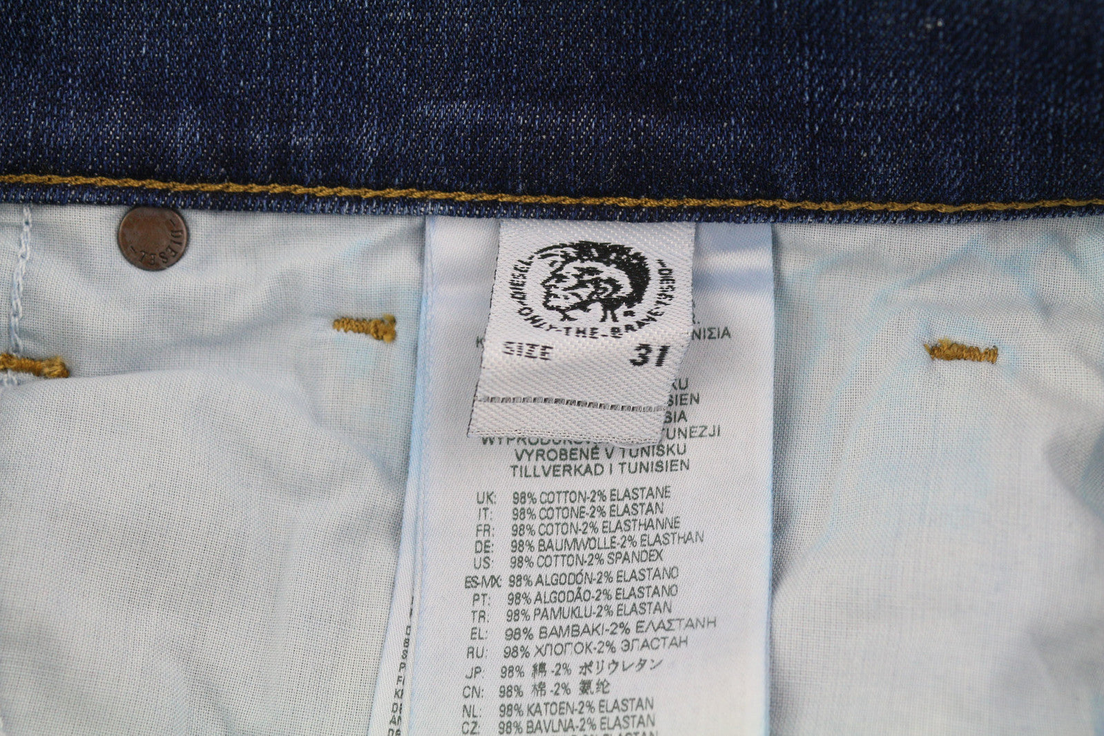 DIESEL D-Fining 09B06 vyriški džinsai W31/L34 siaurėjantys, tamprūs, su sagomis, skalbti džinsai