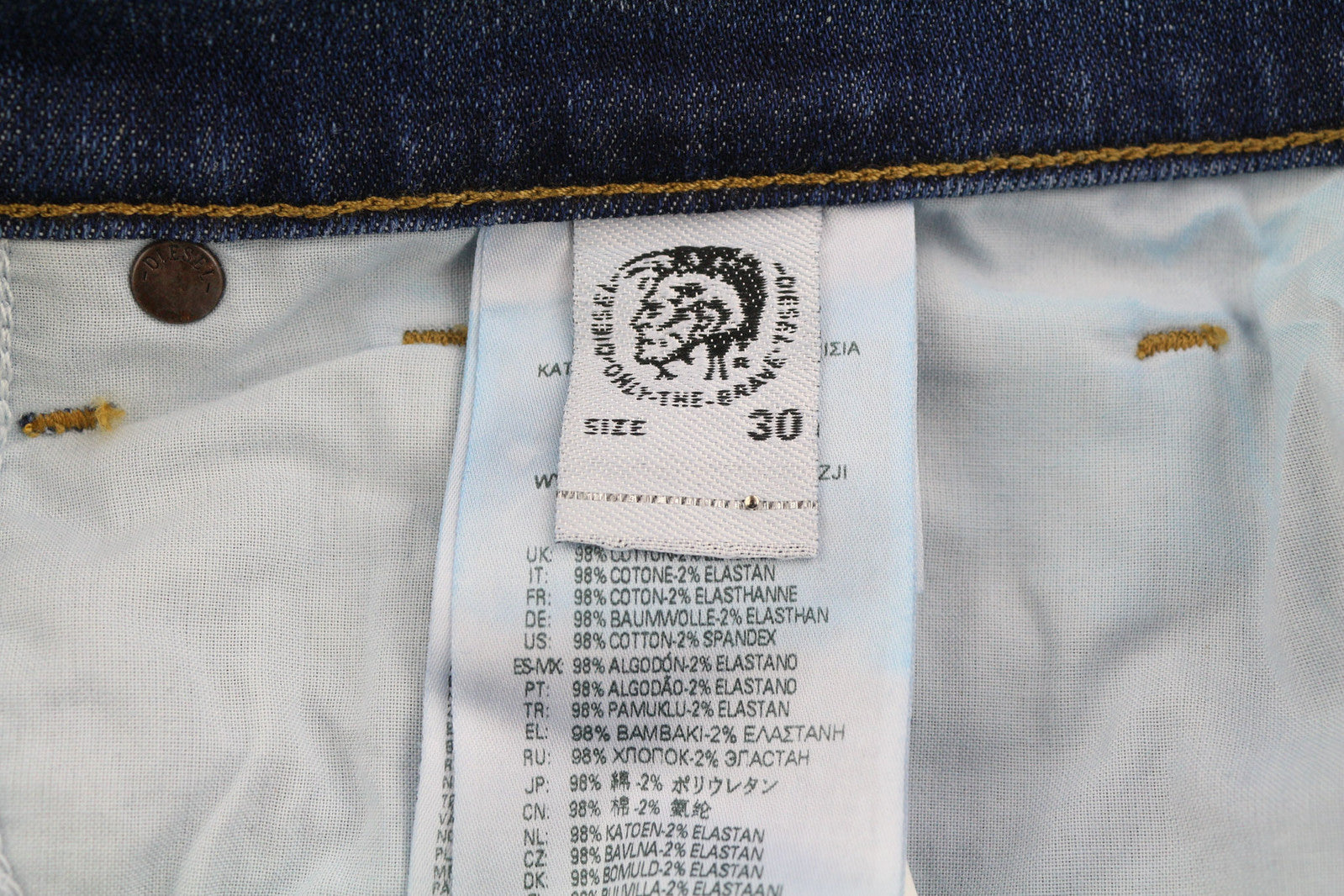 DIESEL D-Fining 09B06 vyriški džinsai W30/L30 siaurėjantys tamprūs, su sagomis, skalbti džinsai 