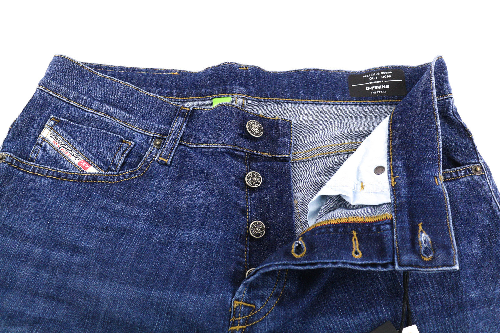 DIESEL D-Fining 09B06 vyriški džinsai W30/L30 siaurėjantys tamprūs, su sagomis, skalbti džinsai 