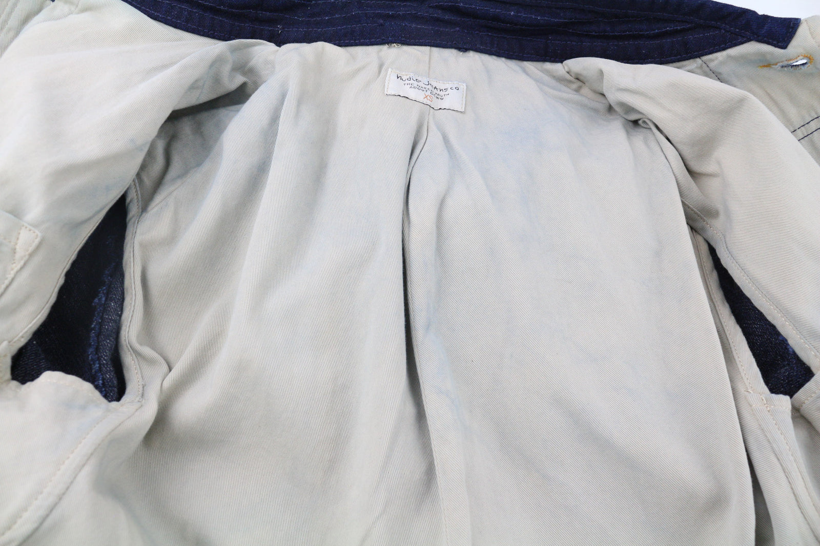 NUDIE JEANS Julius vyriška striukė XS, organinio pagrindo, mėlyna, su sagomis, kišenėmis, pamušalu ir logotipu 