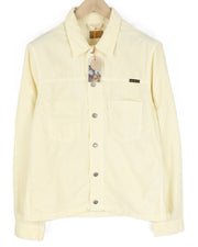 NUDIE JEANS Ronny vyriška striukė M, dulkėtos baltos spalvos, ekologiškos medvilnės velvetas su logotipu ir sagomis 