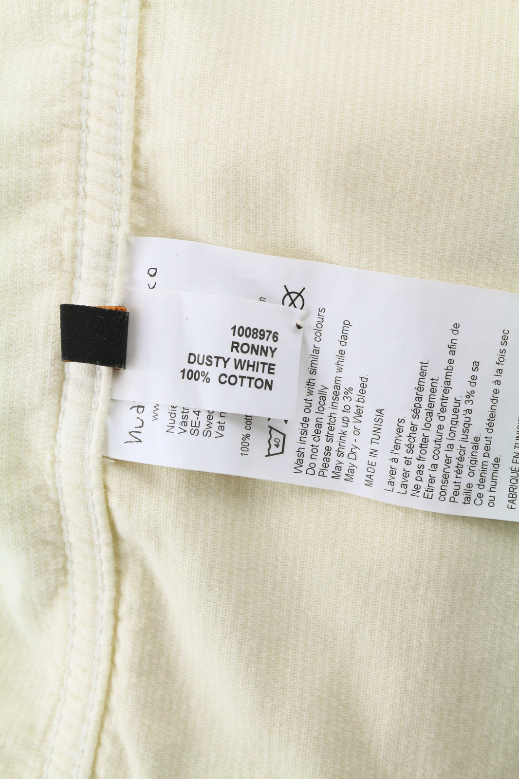 NUDIE JEANS Ronny vyriška striukė M, dulkėtos baltos spalvos, ekologiškos medvilnės velvetas su logotipu ir sagomis 