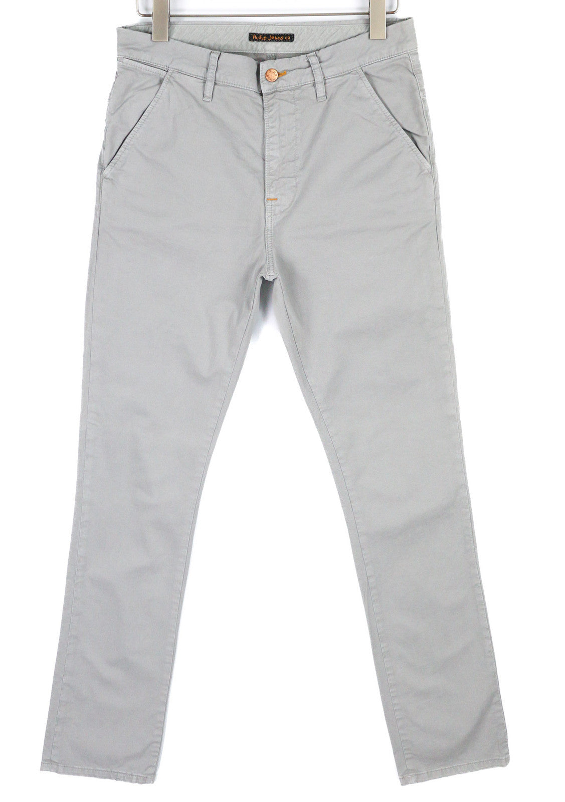 NUDIE JEANS chaki spalvos plonos vyriškos kelnės W31/L32 Paloma Dust ekologiškas chino užtrauktukas 