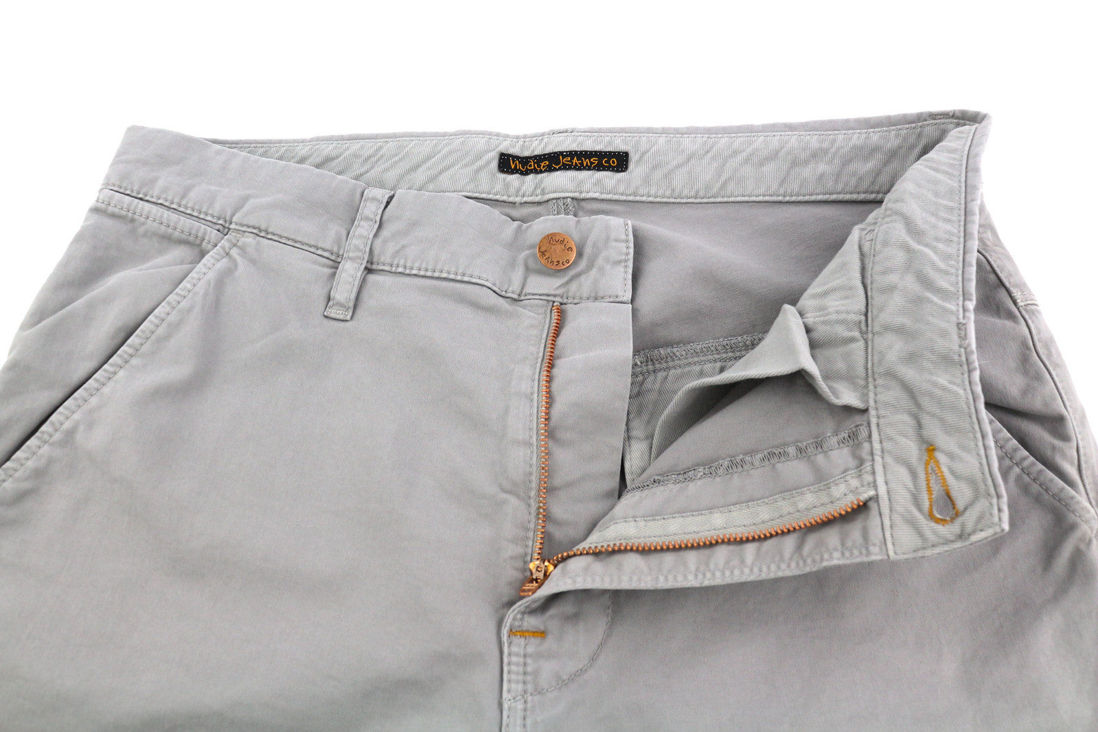 NUDIE JEANS chaki spalvos plonos vyriškos kelnės W31/L32 Paloma Dust ekologiškas chino užtrauktukas 