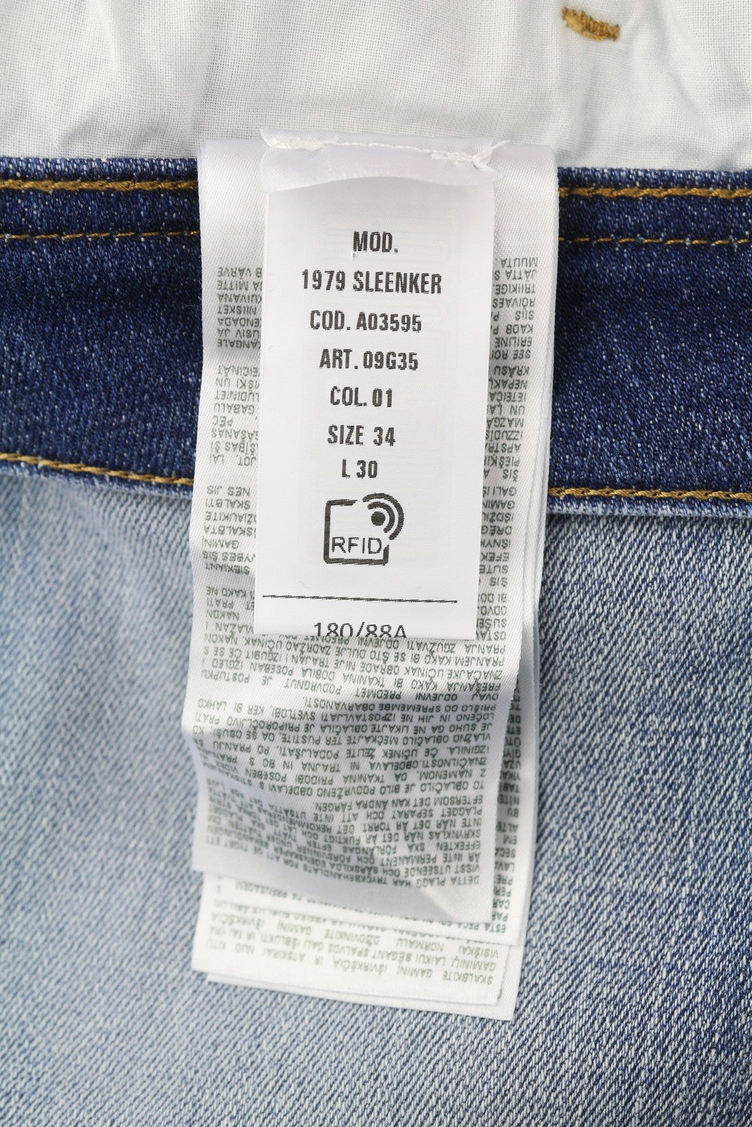DIESEL 1979 Sleenker 09G35 vyriški džinsai W34/L30 žemo juosmens, aptempti, mėlyni, RRP250