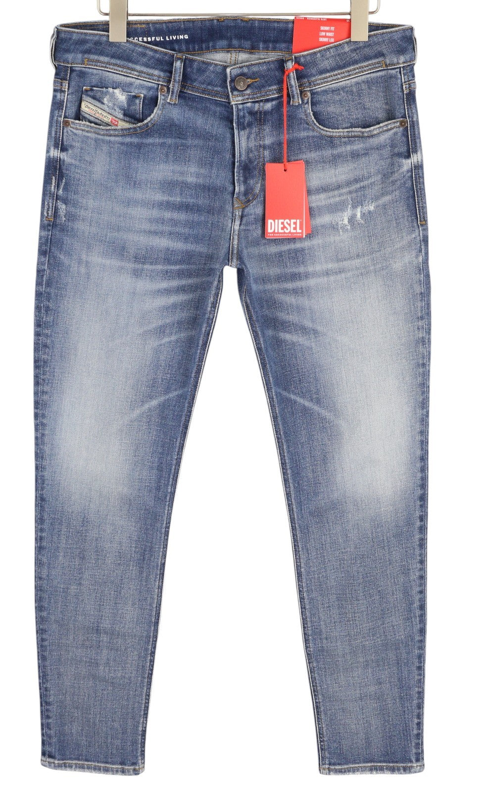 DIESEL 1979 Sleenker 09G35 vyriški džinsai W34/L30 žemo juosmens, aptempti, mėlyni, RRP250