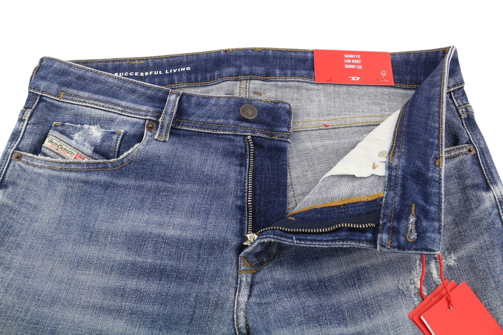 DIESEL 1979 Sleenker 09G35 vyriški džinsai W34/L30 žemo juosmens, aptempti, mėlyni, RRP250