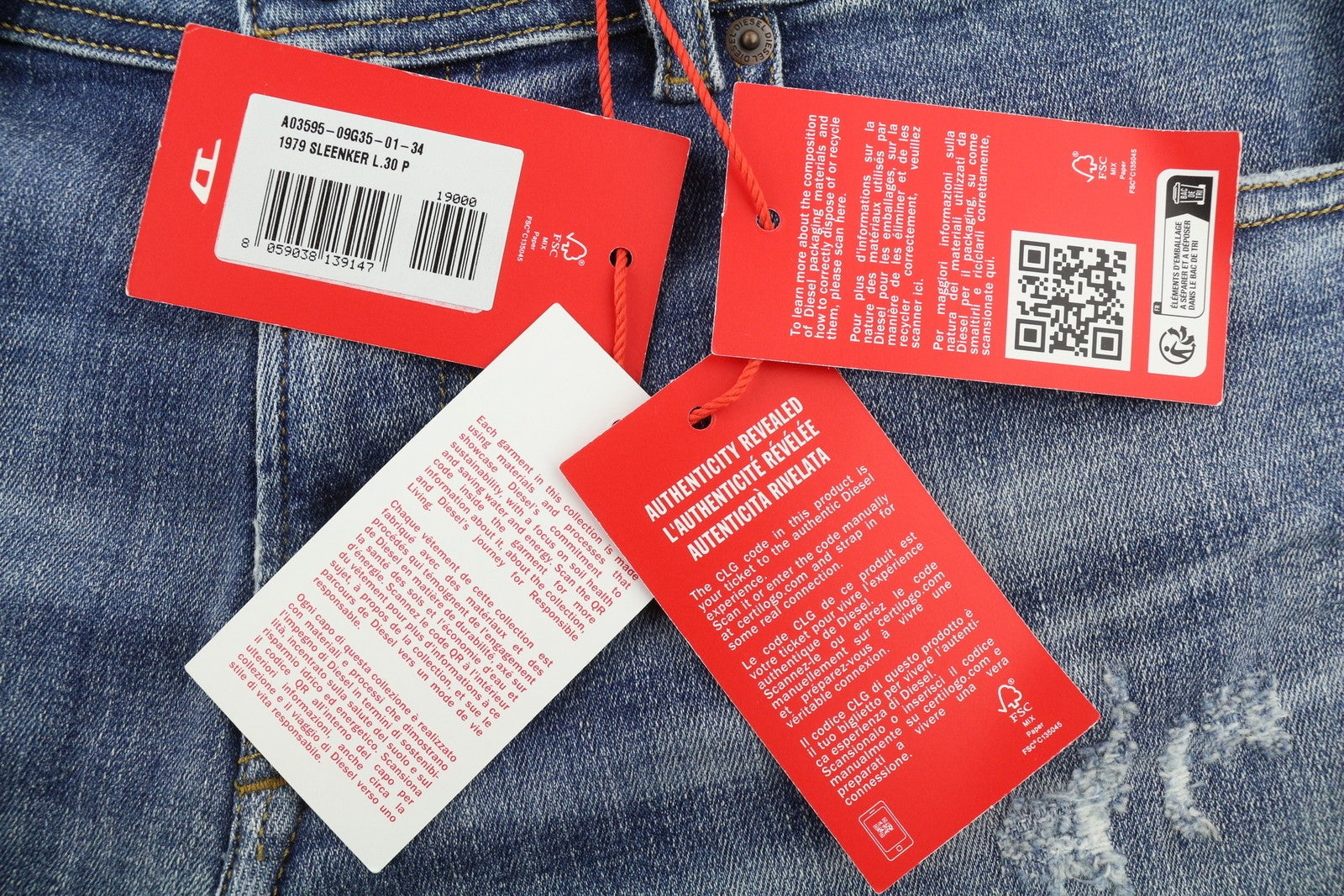 DIESEL 1979 Sleenker 09G35 vyriški džinsai W34/L30 žemo juosmens, aptempti, mėlyni, RRP250