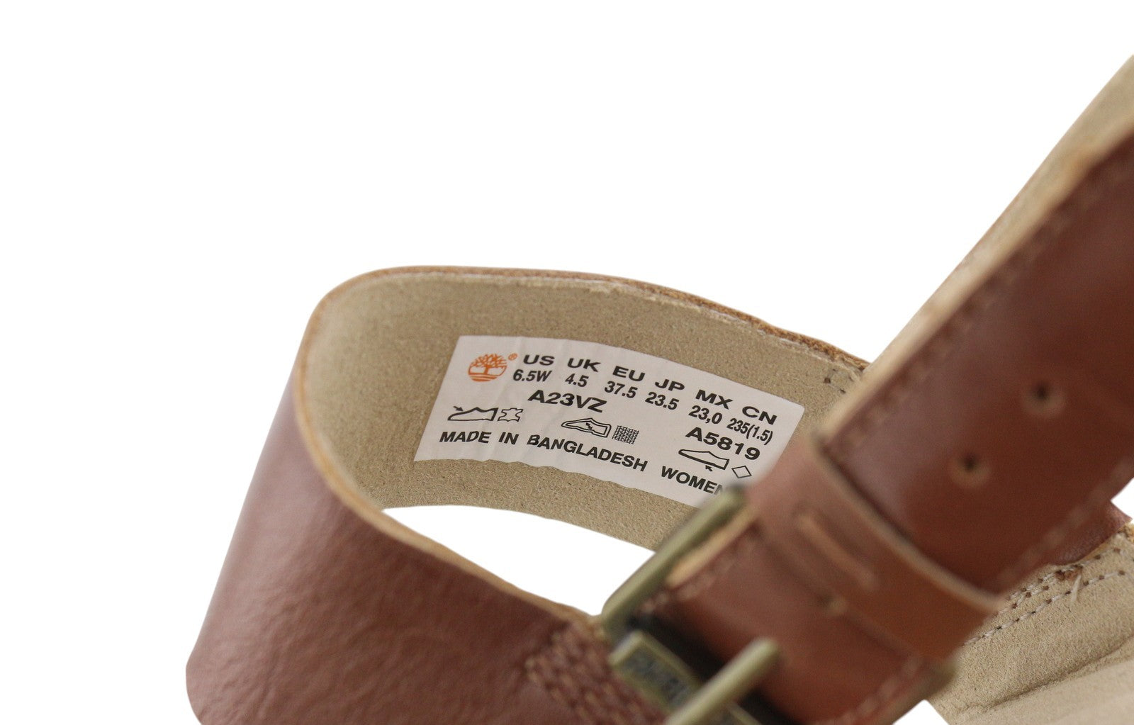 TIMBERLAND A23VZ Women Sandals EU37.5/38 Brown Leather Flats Buckle Closure Logo